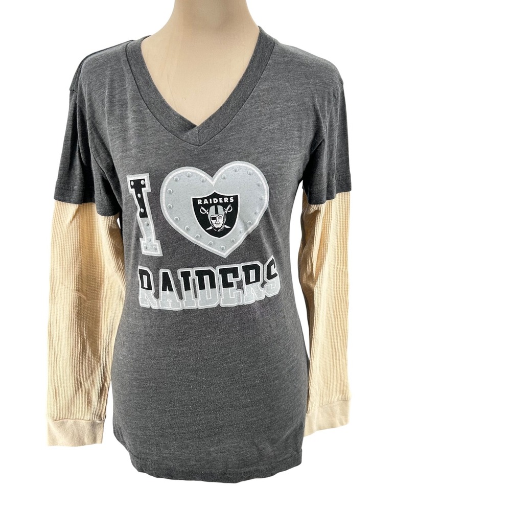NFL Team Apparel Oakland Raiders Grey V-Neck Layered ThermaSleeve Shirt XL 18/20